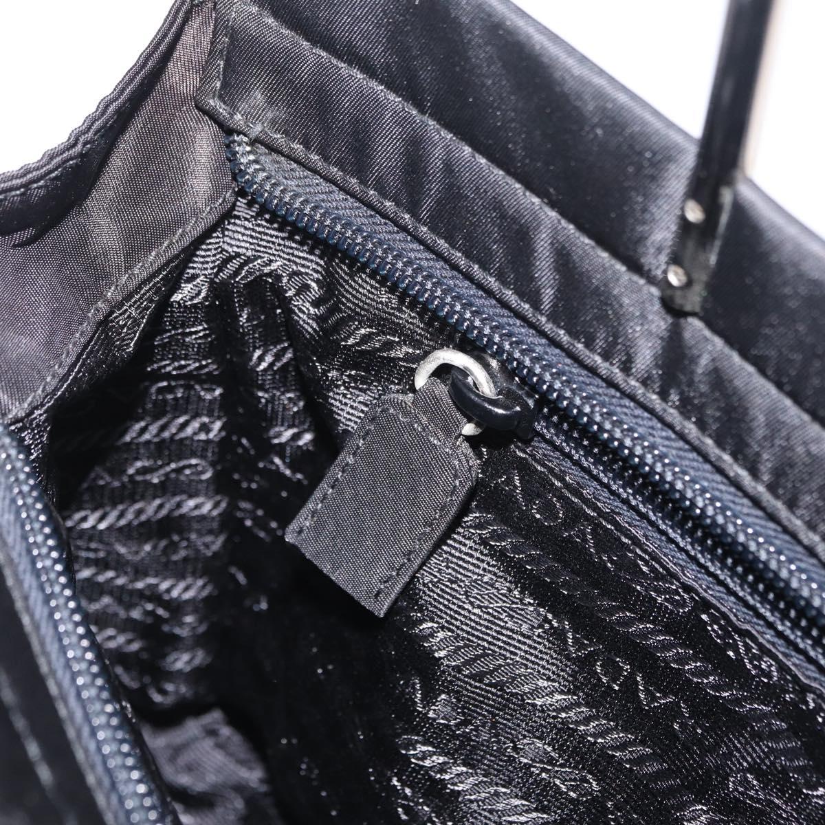 PRADA Metal Handle Hand Bag Nylon Black Silver Auth 206110A