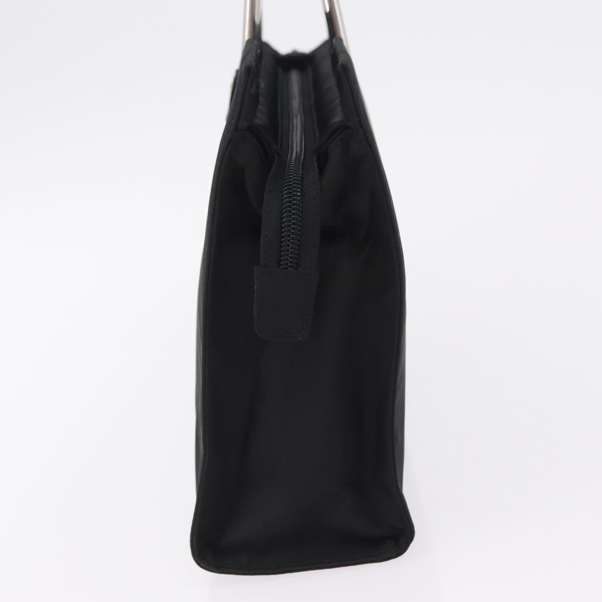 PRADA Metal Handle Hand Bag Nylon Black Silver Auth 206110A