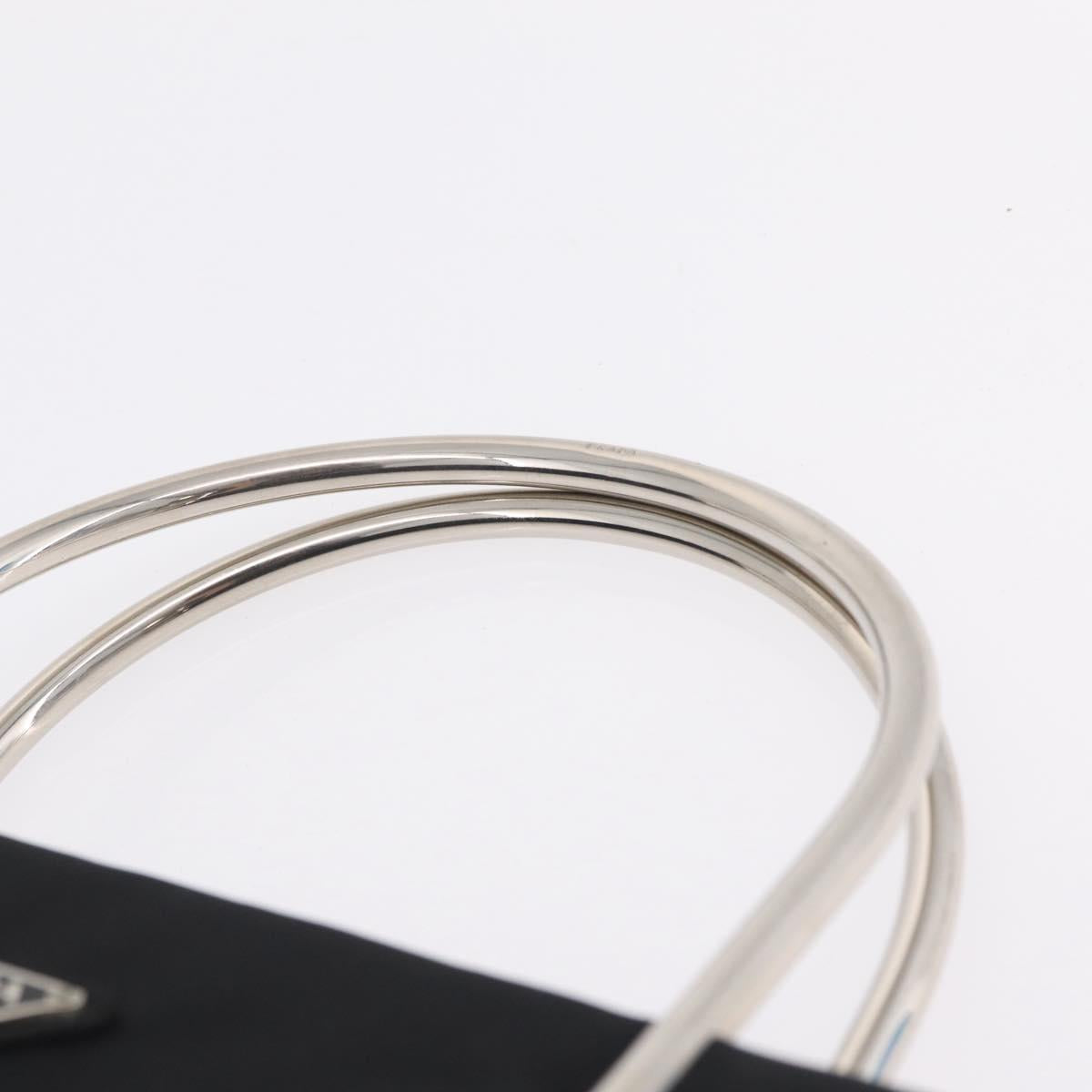 PRADA Metal Handle Hand Bag Nylon Black Silver Auth 206110A