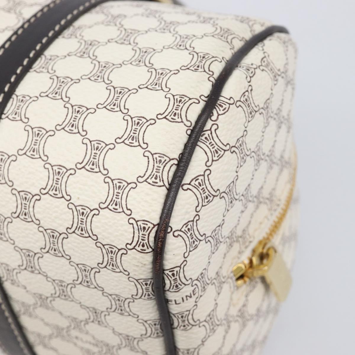CELINE Macadam Canvas Boston Bag PVC Leather White Gold Auth 206111V