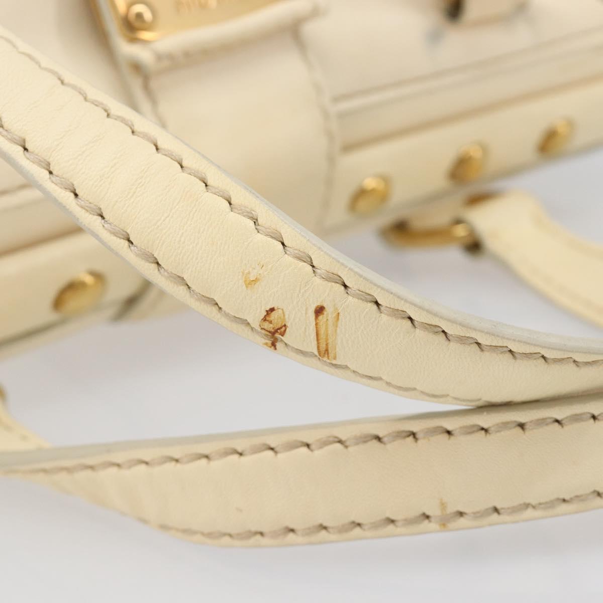 Miu Miu Hand Bag Leather Ivory Gold Auth 206112A