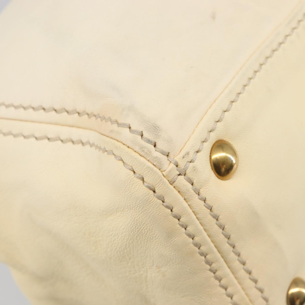 Miu Miu Hand Bag Leather Ivory Gold Auth 206112A