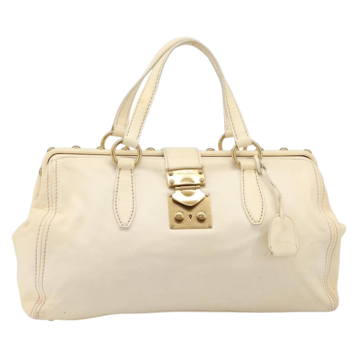 Miu Miu Hand Bag Leather Ivory Gold Auth 206112A