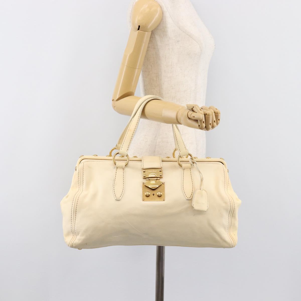Miu Miu Hand Bag Leather Ivory Gold Auth 206112A