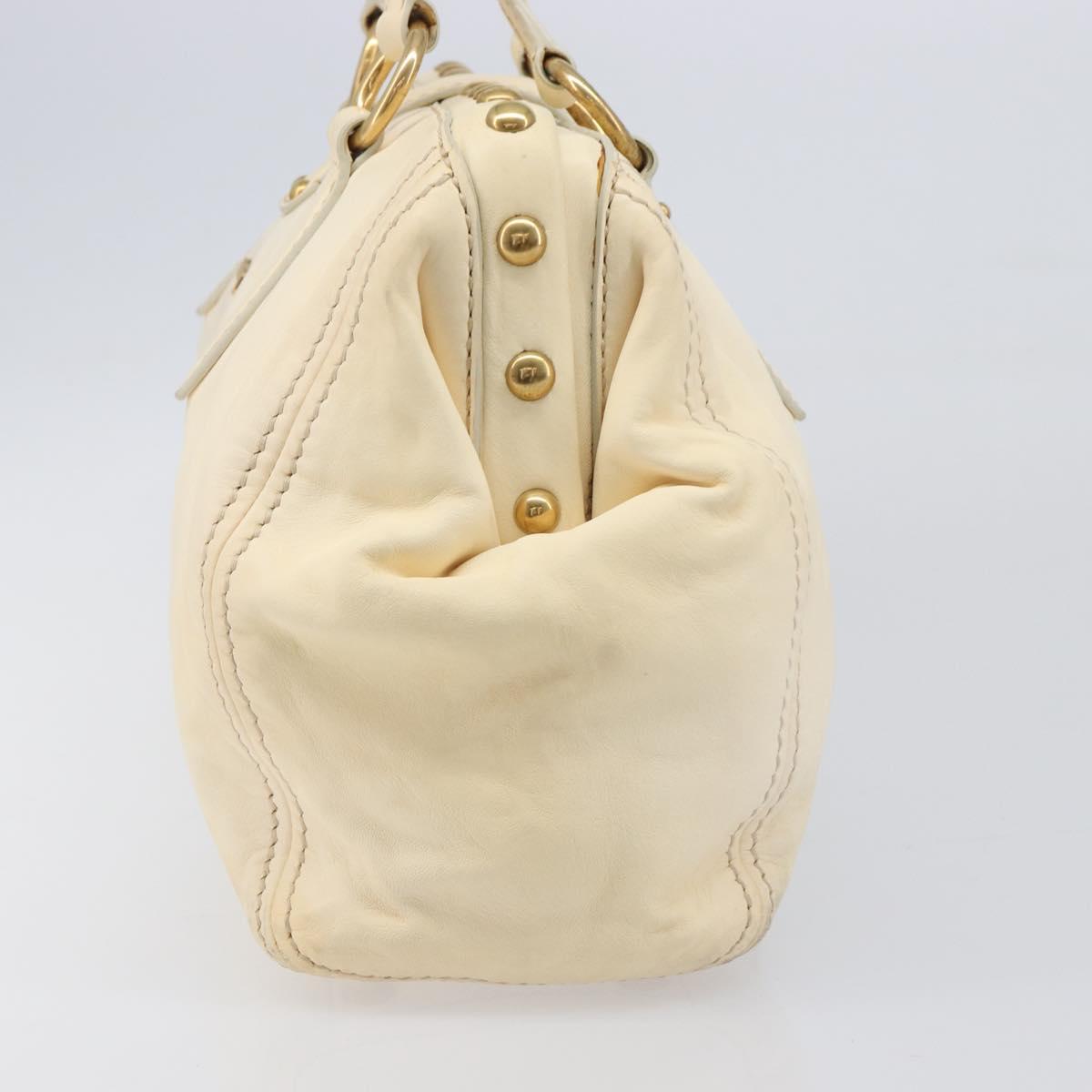 Miu Miu Hand Bag Leather Ivory Gold Auth 206112A