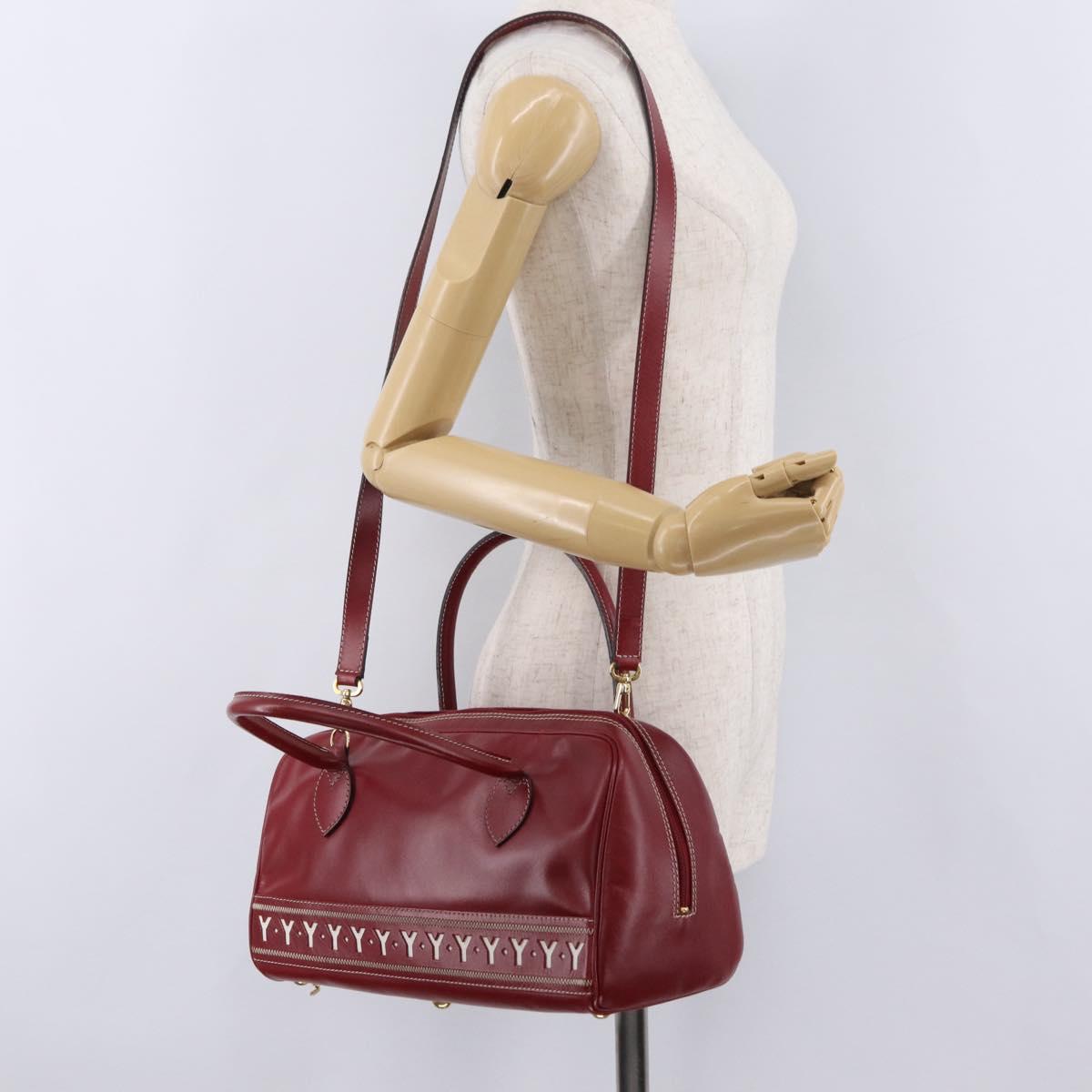 SAINT LAURENT Hand Bag Leather 2way Red Gold Auth 206113V