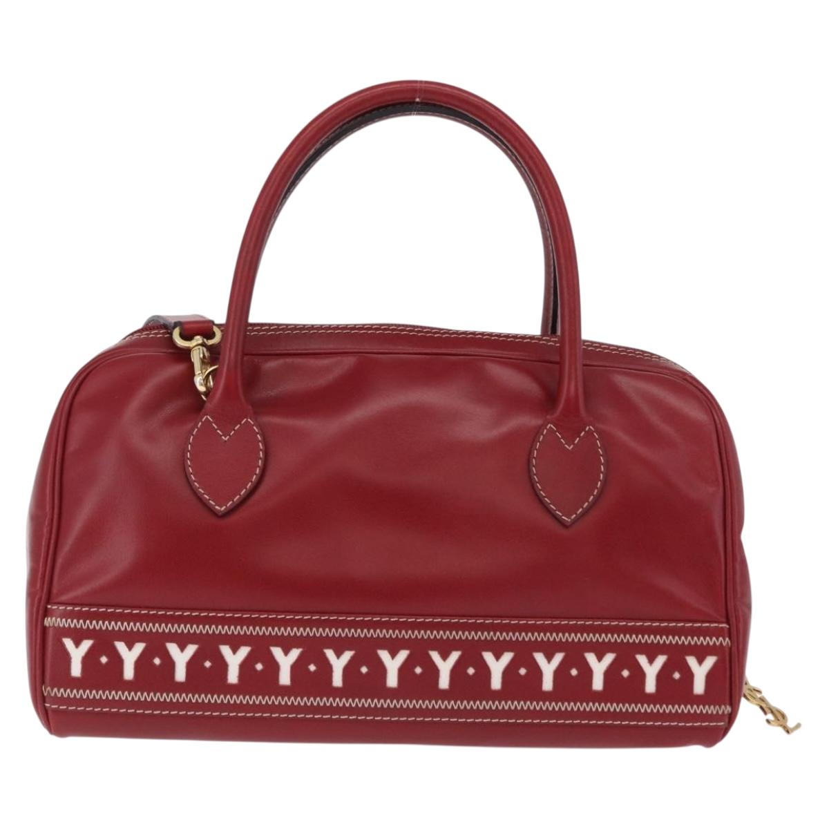 SAINT LAURENT Hand Bag Leather 2way Red Gold Auth 206113V