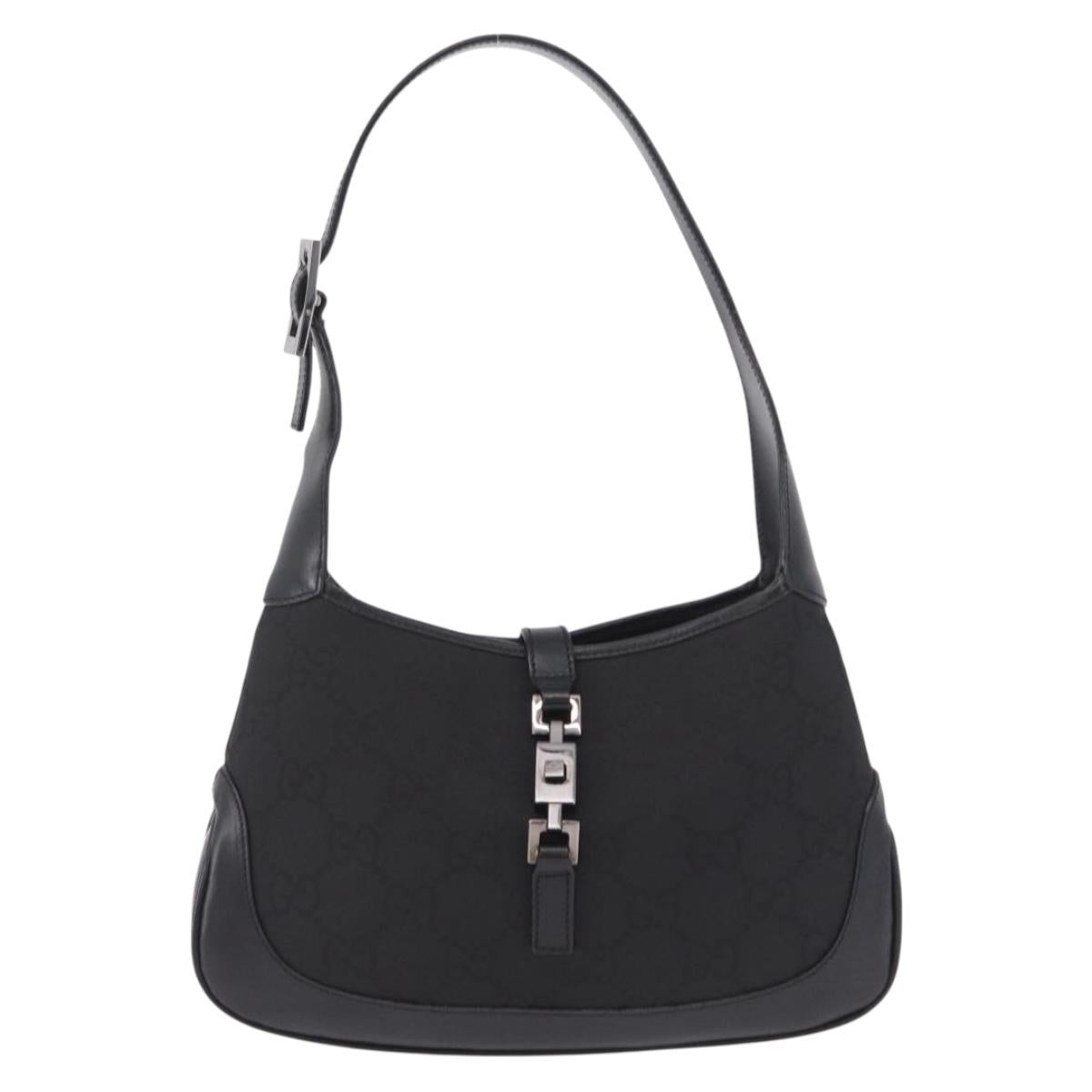 GUCCI Jackie Shoulder Bag GG Canvas Black Silver 001 3735 Auth 206114V