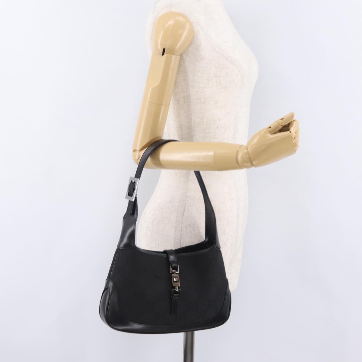 GUCCI Jackie Shoulder Bag GG Canvas Black Silver 001 3735 Auth 206114V