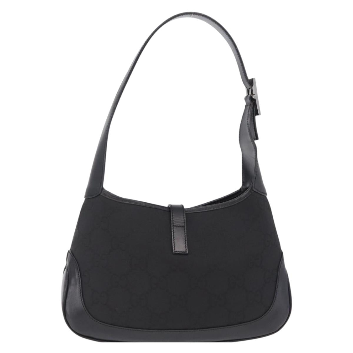 GUCCI Jackie Shoulder Bag GG Canvas Black Silver 001 3735 Auth 206114V