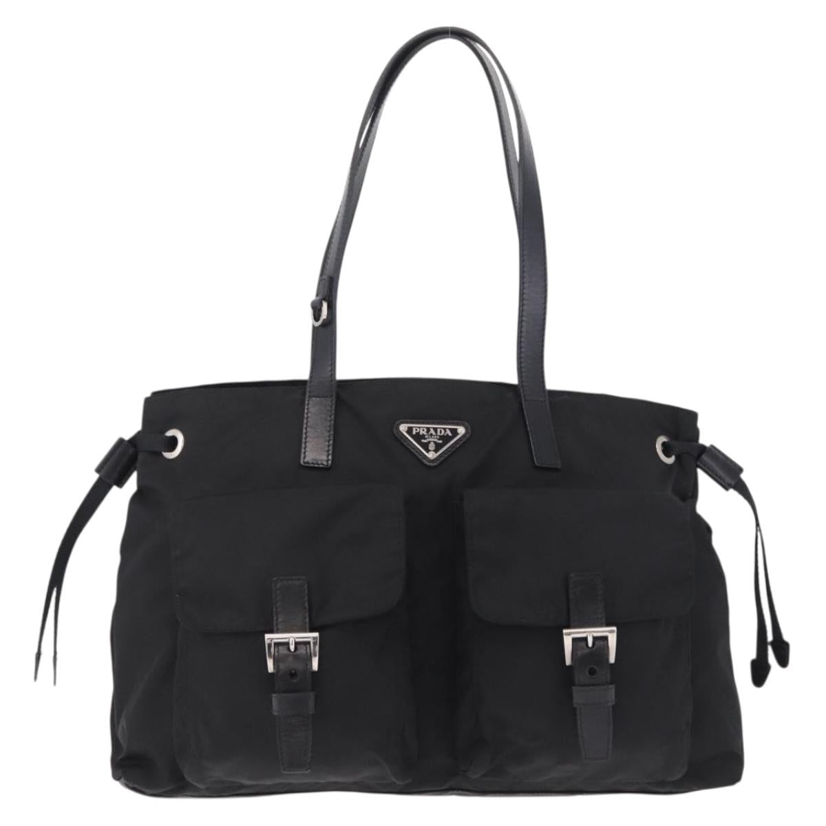 PRADA Tote Bag Nylon Black Silver Auth 206115V
