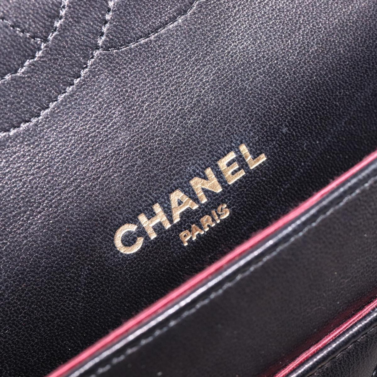 CHANEL Matelasse Chain Shoulder Bag Lamb Skin Vintage Black Gold CC Auth 206116V