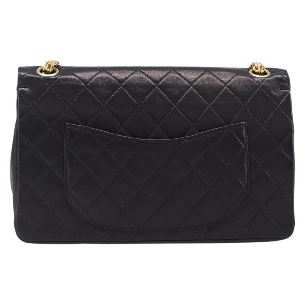 CHANEL Matelasse Chain Shoulder Bag Lamb Skin Vintage Black Gold CC Auth 206116V
