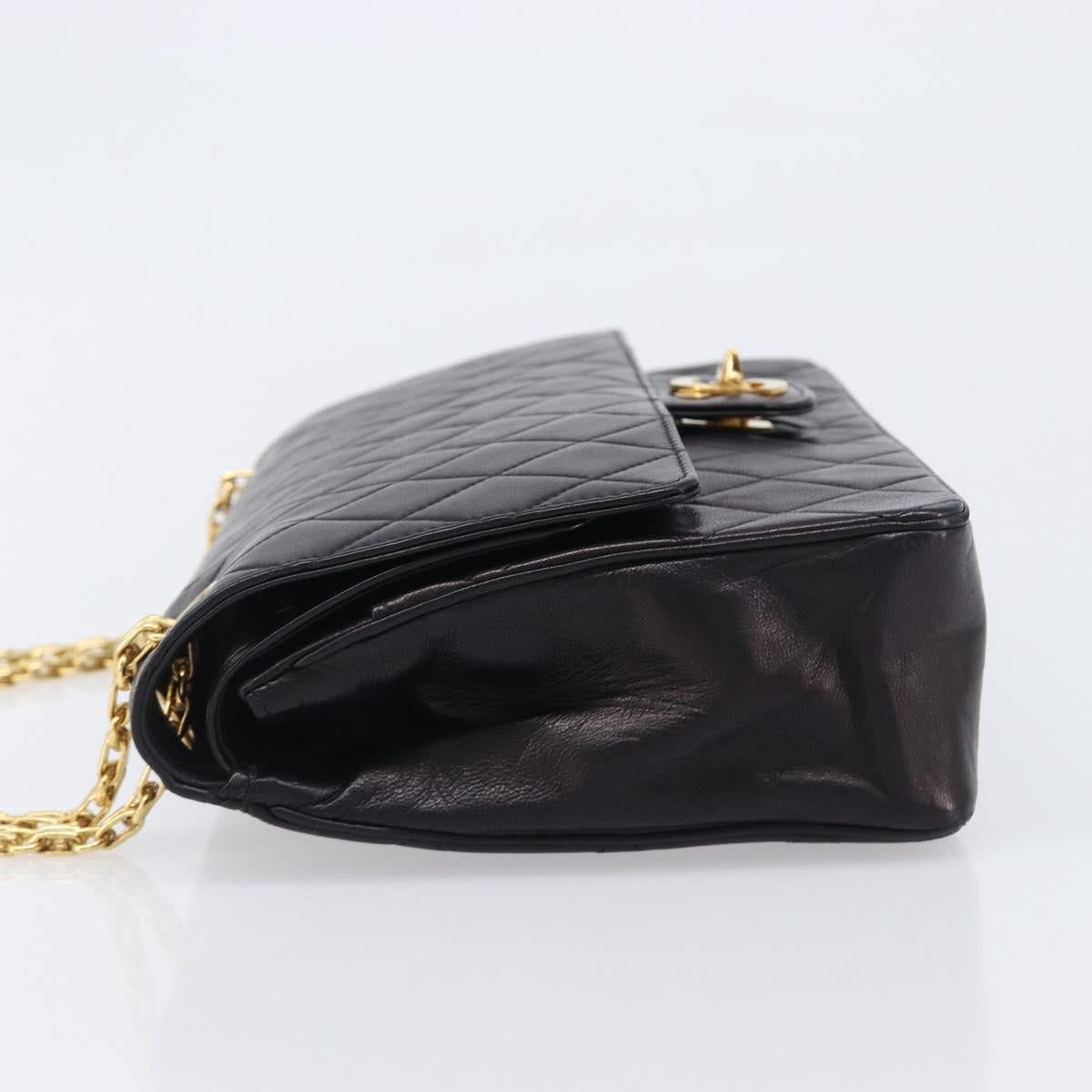 CHANEL Matelasse Chain Shoulder Bag Lamb Skin Vintage Black Gold CC Auth 206116V