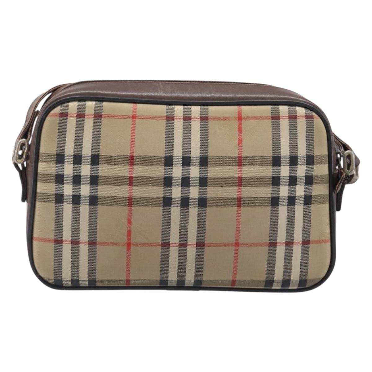 Burberrys Nova Check Shoulder Bag Canvas Beige Gold Auth 206119