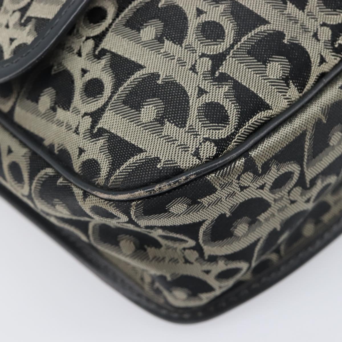 Christian Dior Trotter Canvas Shoulder Bag Black Gold Auth 206120V