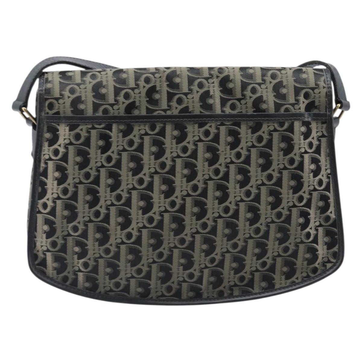 Christian Dior Trotter Canvas Shoulder Bag Black Gold Auth 206120V