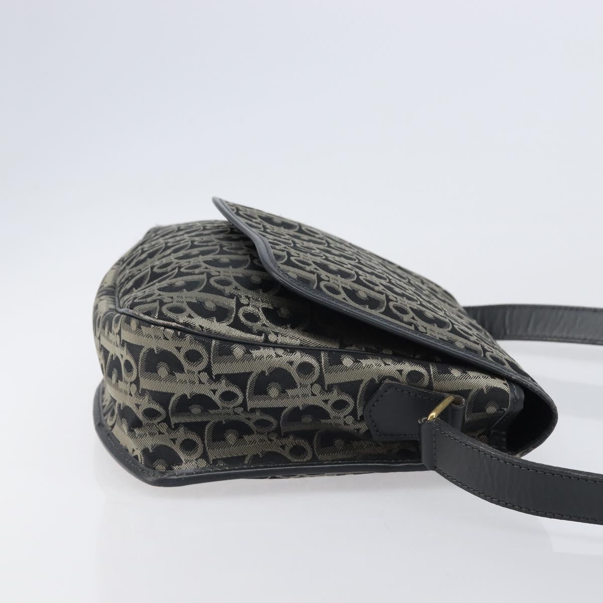 Christian Dior Trotter Canvas Shoulder Bag Black Gold Auth 206120V