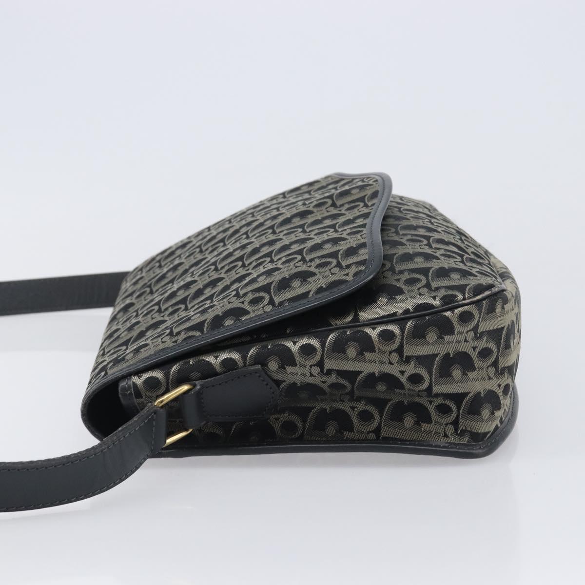 Christian Dior Trotter Canvas Shoulder Bag Black Gold Auth 206120V
