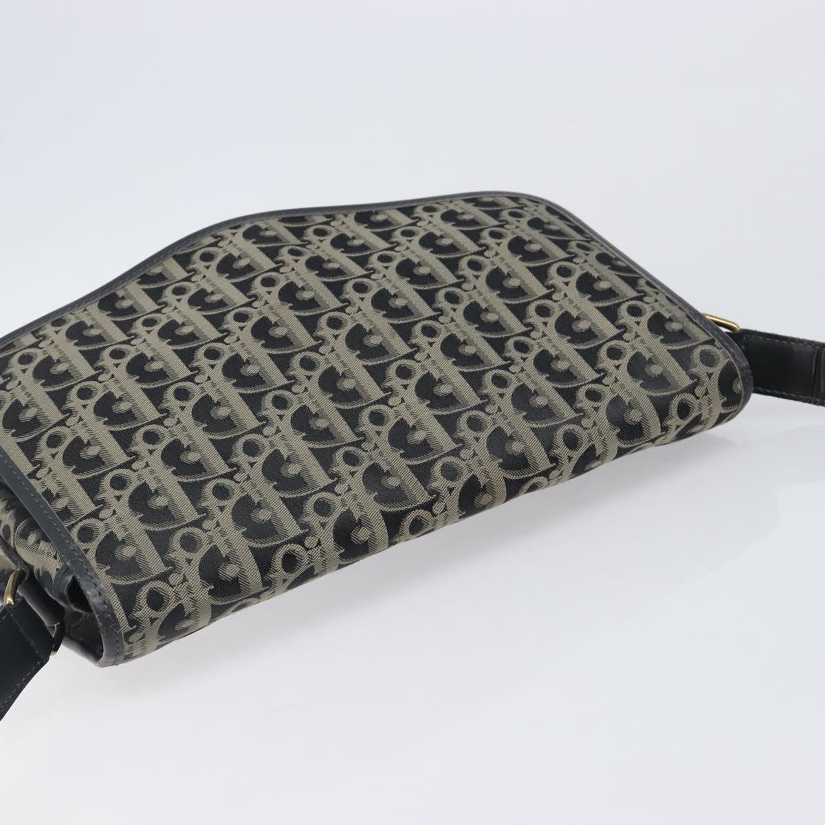 Christian Dior Trotter Canvas Shoulder Bag Black Gold Auth 206120V