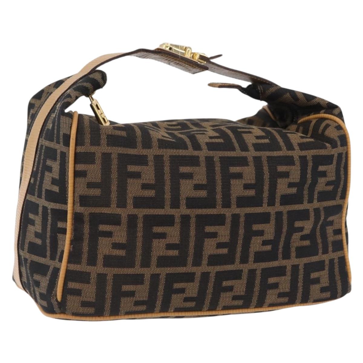 FENDI Zucca Canvas Vanity Hand Bag Black Brown Auth 206127V