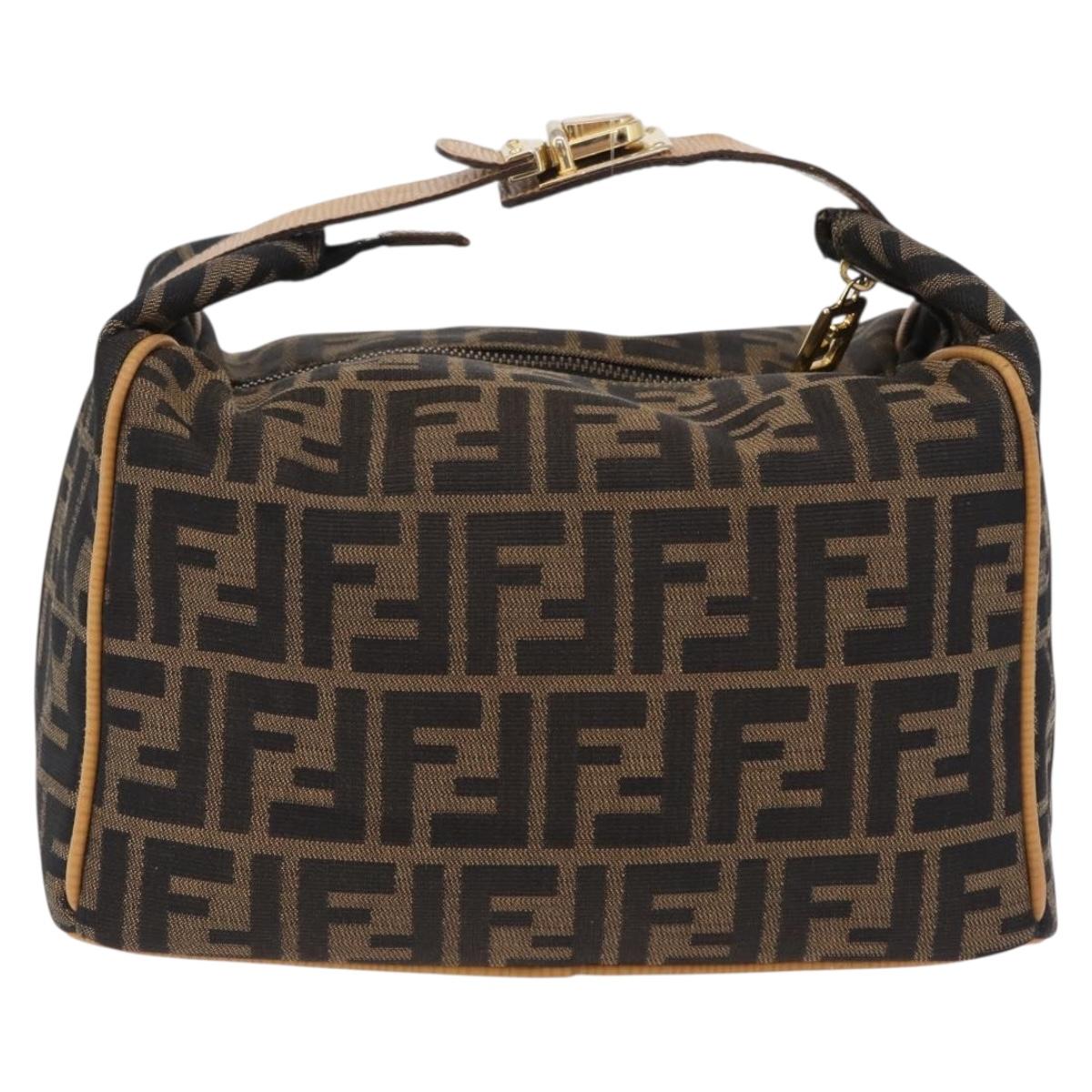 FENDI Zucca Canvas Vanity Hand Bag Black Brown Auth 206127V