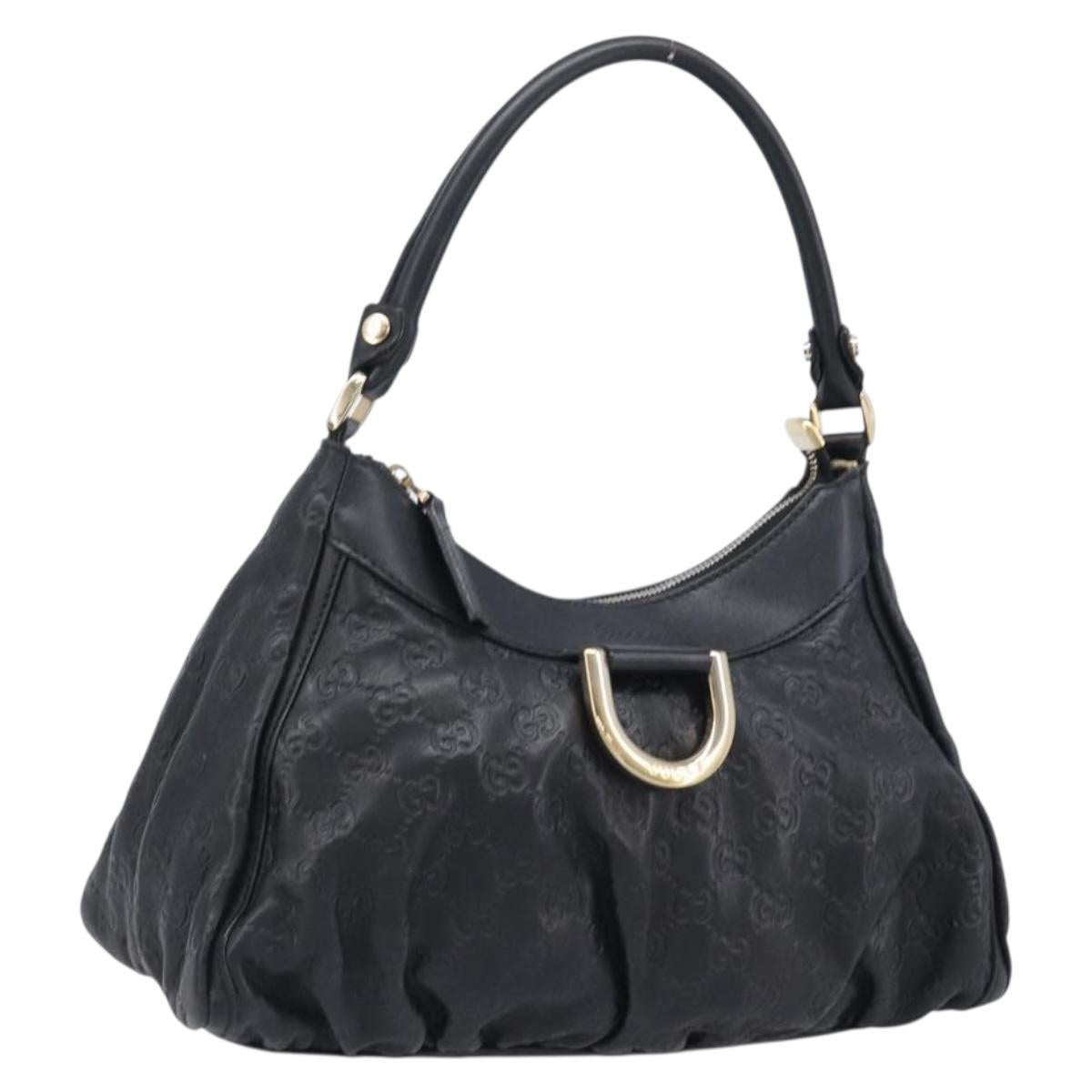 GUCCI GG Canvas Guccissima Abbey Bag Leather Black Gold 190525 Auth 206128V