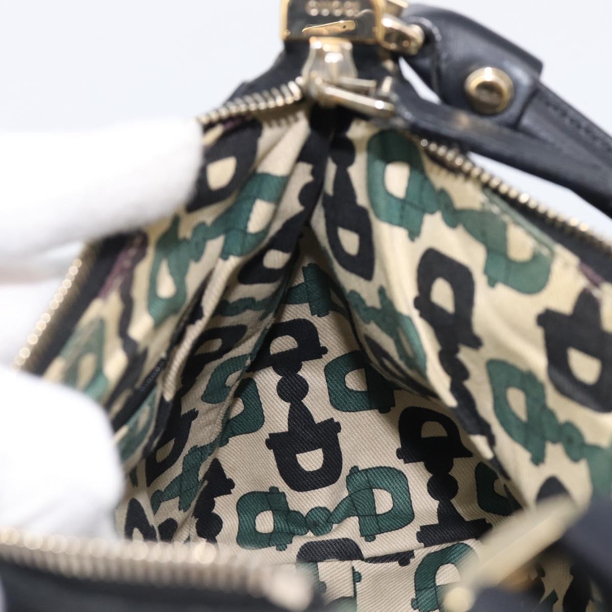 GUCCI GG Canvas Guccissima Abbey Bag Leather Black Gold 190525 Auth 206128V
