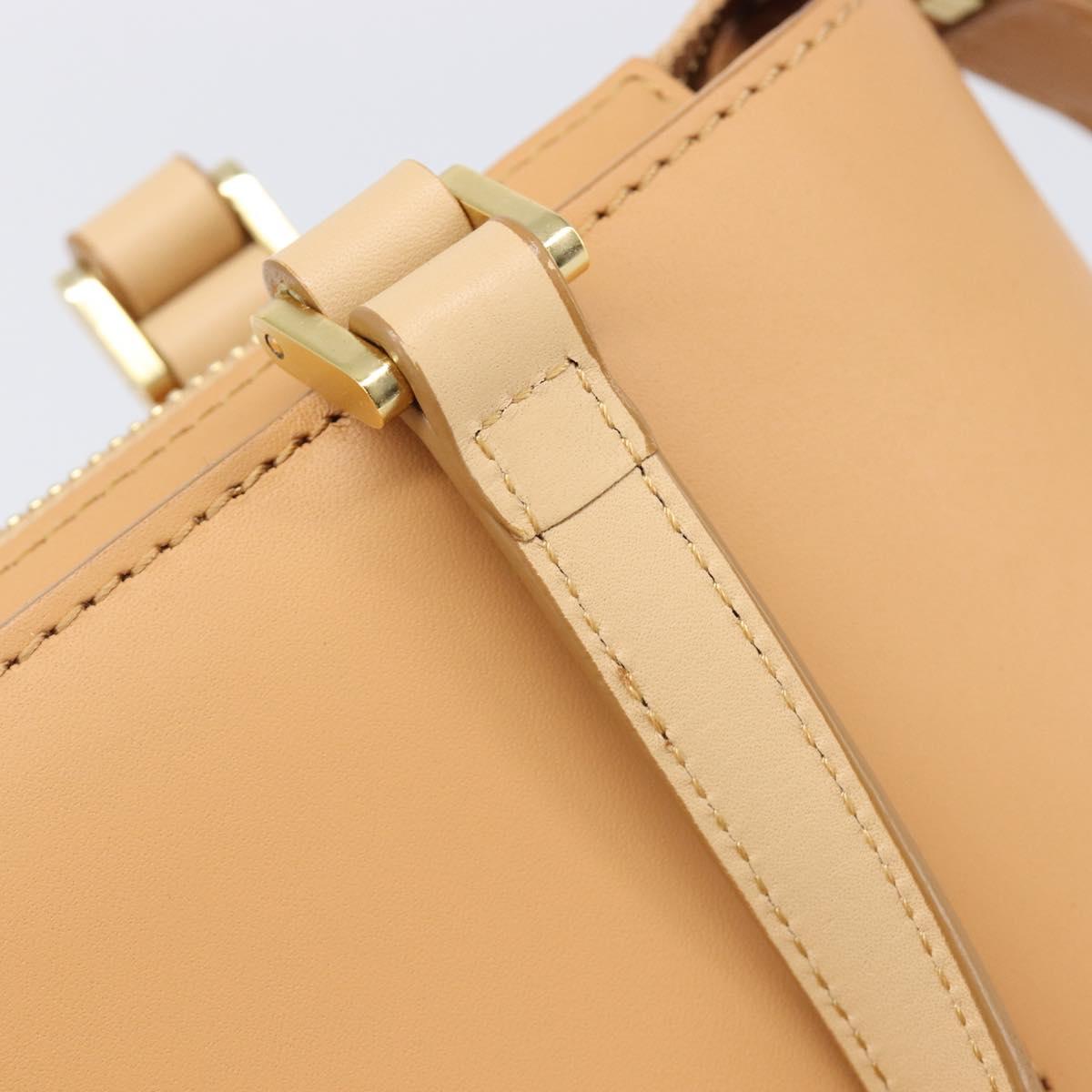BURBERRY Hand Bag Leather Beige Gold Auth 206131A