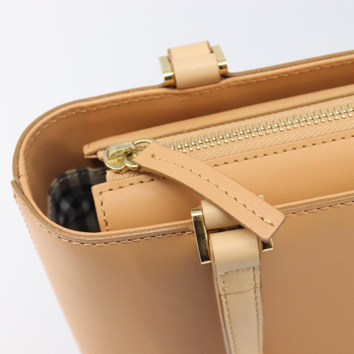 BURBERRY Hand Bag Leather Beige Gold Auth 206131A