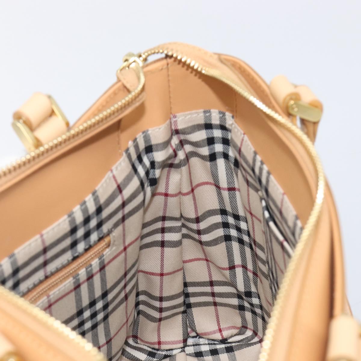 BURBERRY Hand Bag Leather Beige Gold Auth 206131A