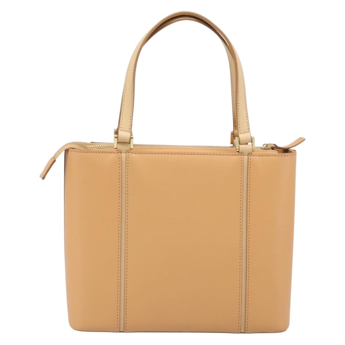 BURBERRY Hand Bag Leather Beige Gold Auth 206131A
