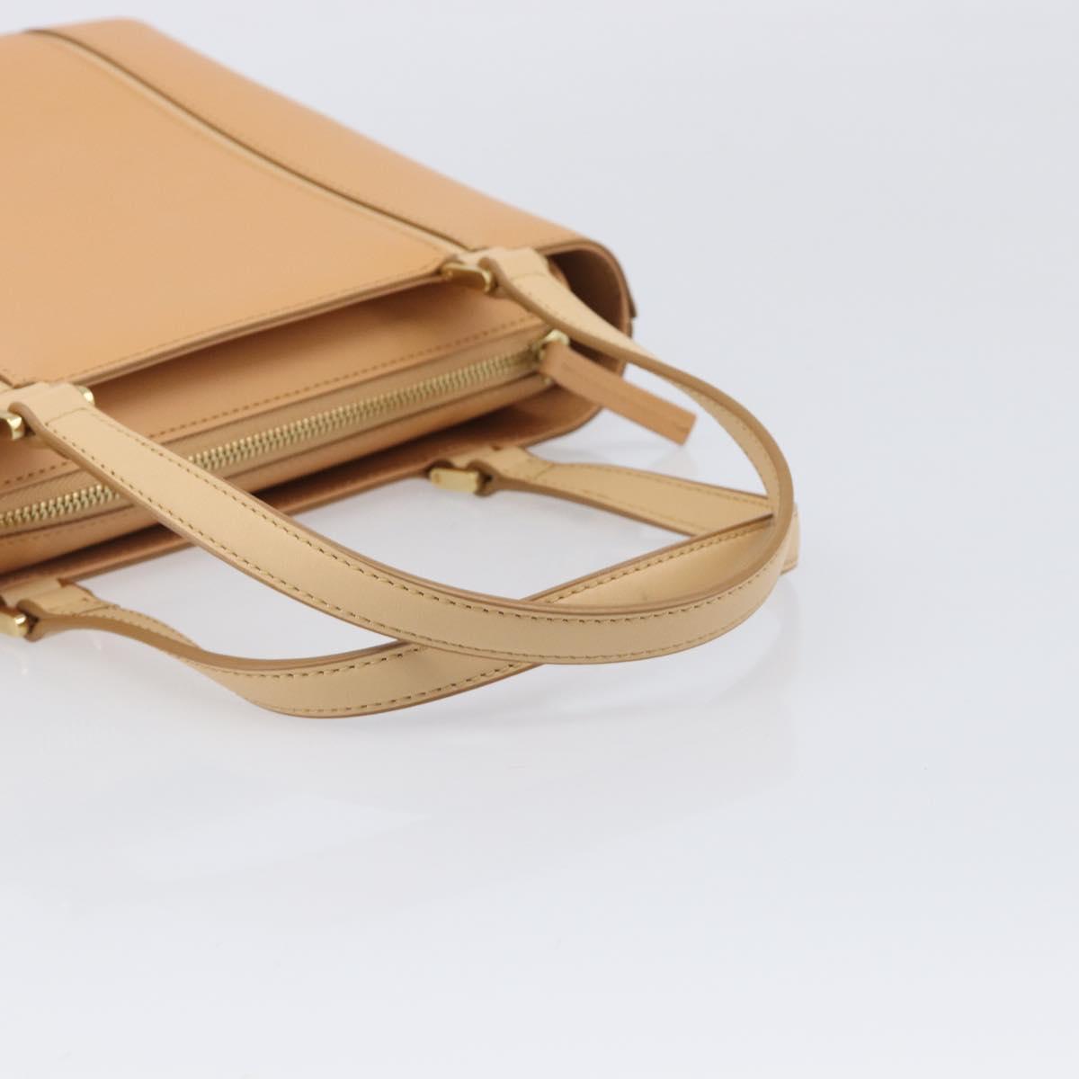 BURBERRY Hand Bag Leather Beige Gold Auth 206131A