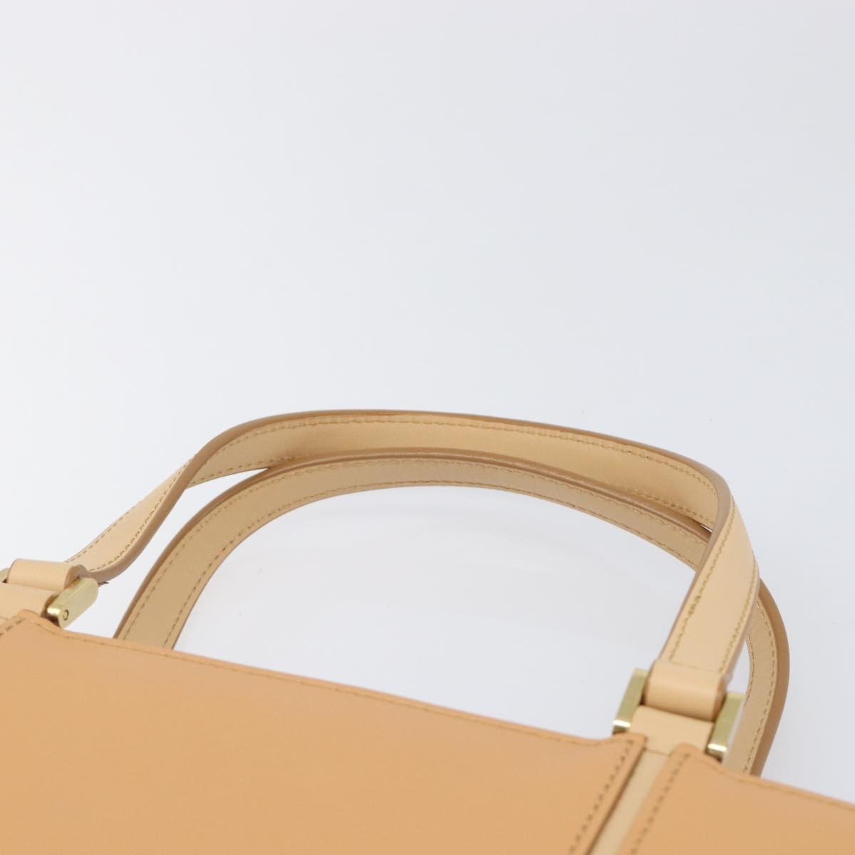BURBERRY Hand Bag Leather Beige Gold Auth 206131A