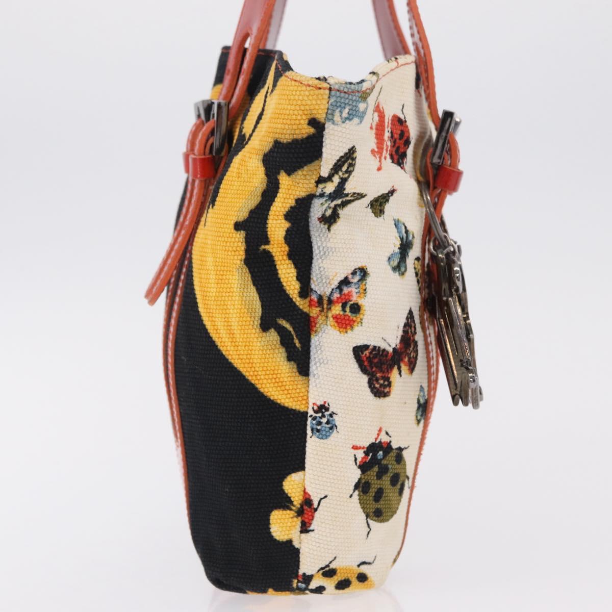 VERSACE Hand Bag Canvas Multicolor Silver Auth 206132