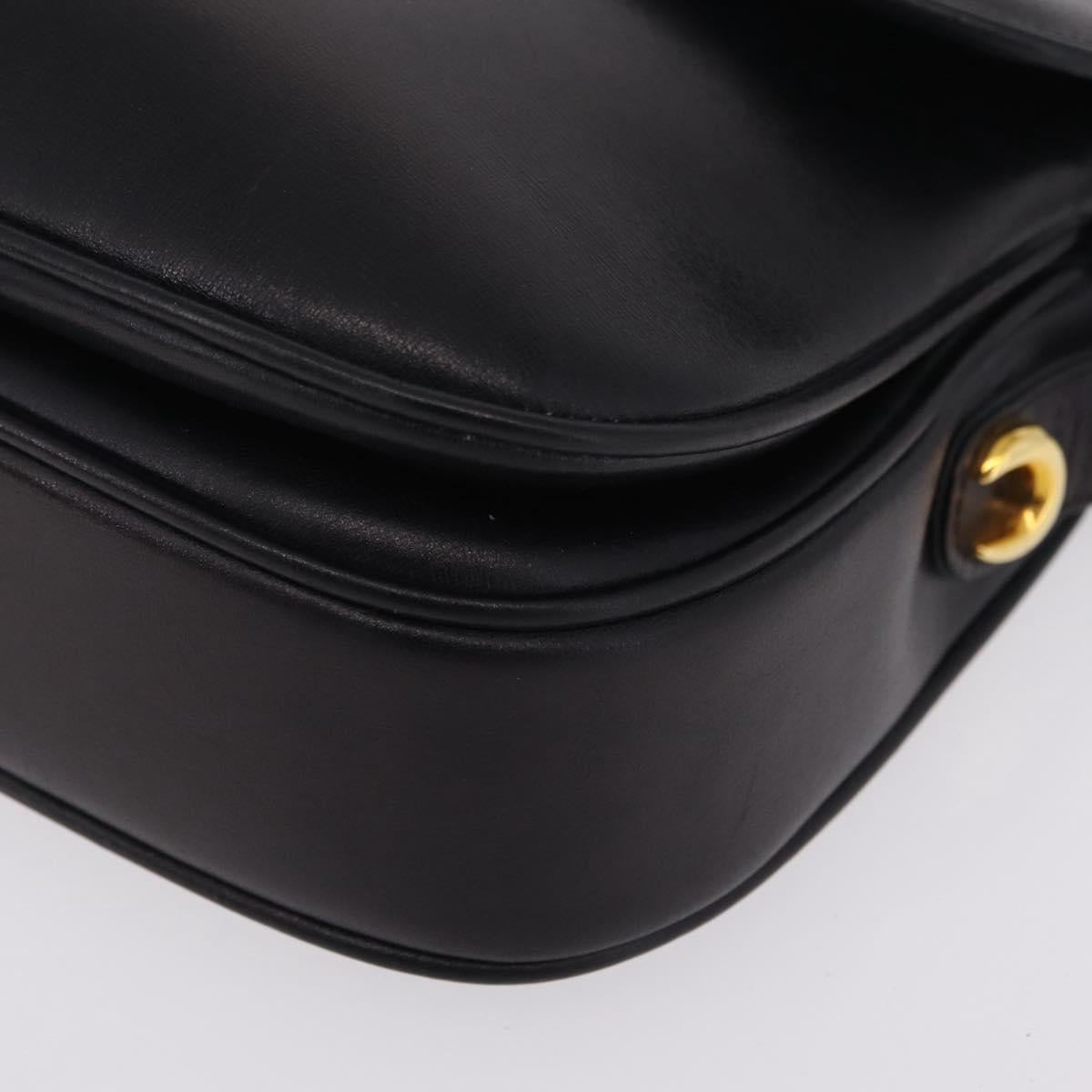 GUCCI Shoulder Bag Leather Black Gold Auth 206133