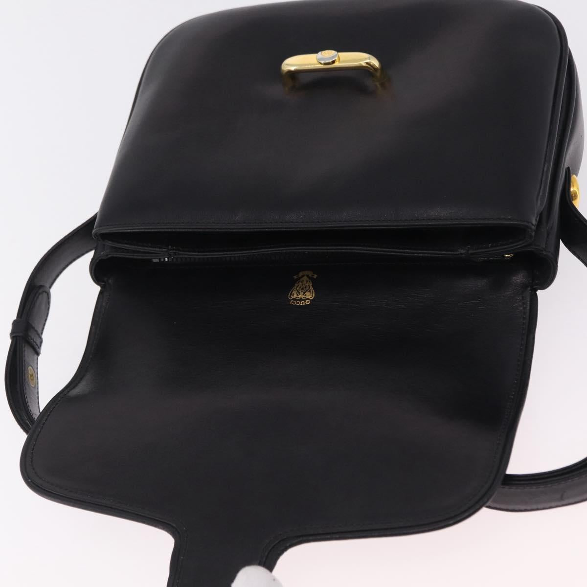 GUCCI Shoulder Bag Leather Black Gold Auth 206133