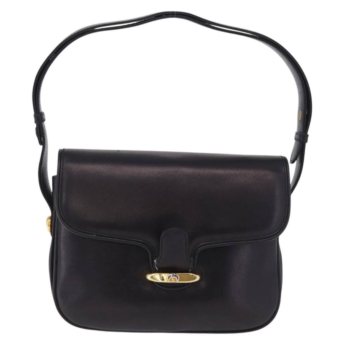 GUCCI Shoulder Bag Leather Black Gold Auth 206133