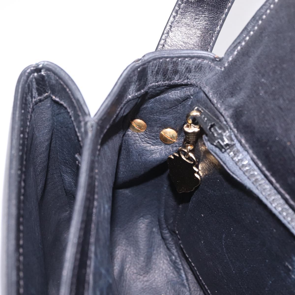 GUCCI Shoulder Bag Leather Black Gold Auth 206133