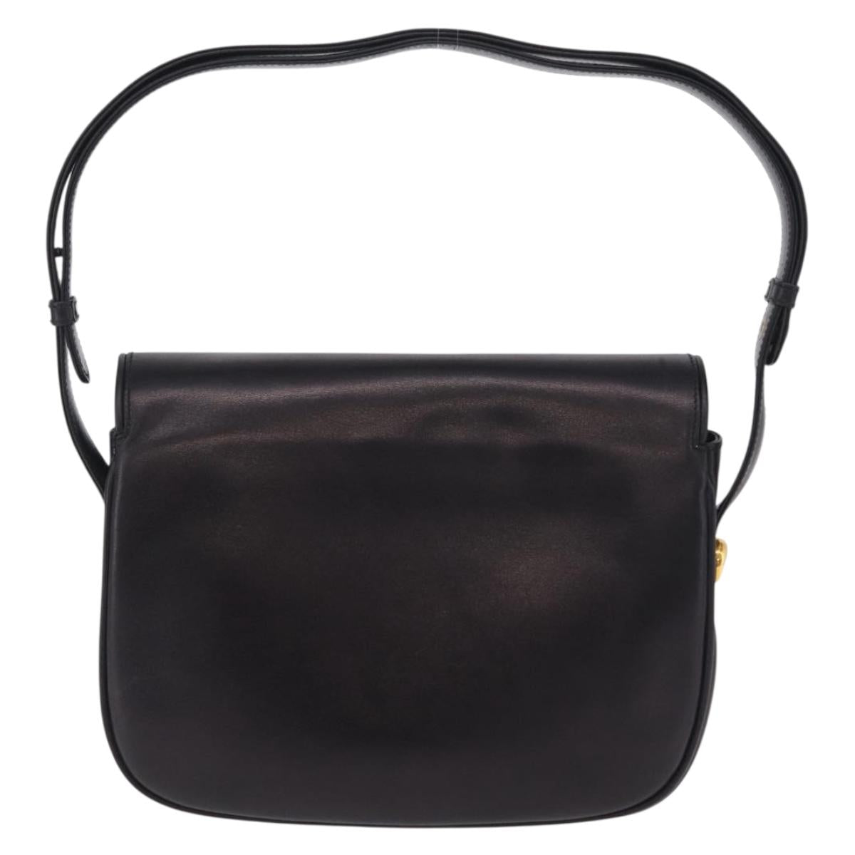 GUCCI Shoulder Bag Leather Black Gold Auth 206133