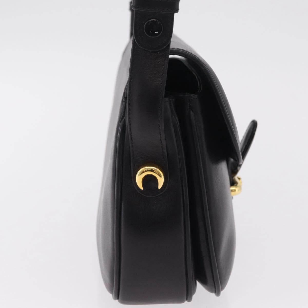 GUCCI Shoulder Bag Leather Black Gold Auth 206133