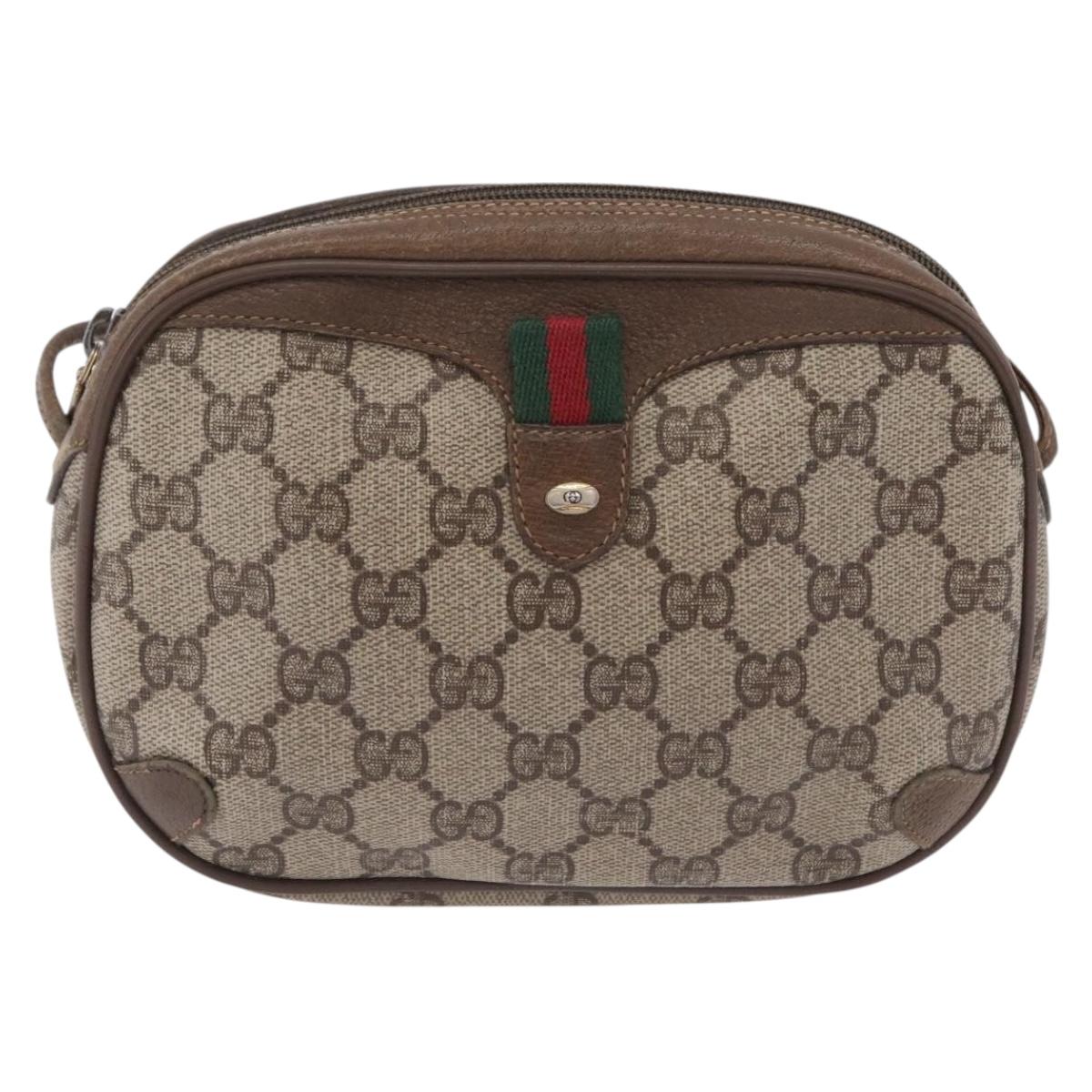 GUCCI GG Supreme Web Sherry Line Bag PVC Beige Gold 89 02 066 Auth 206137