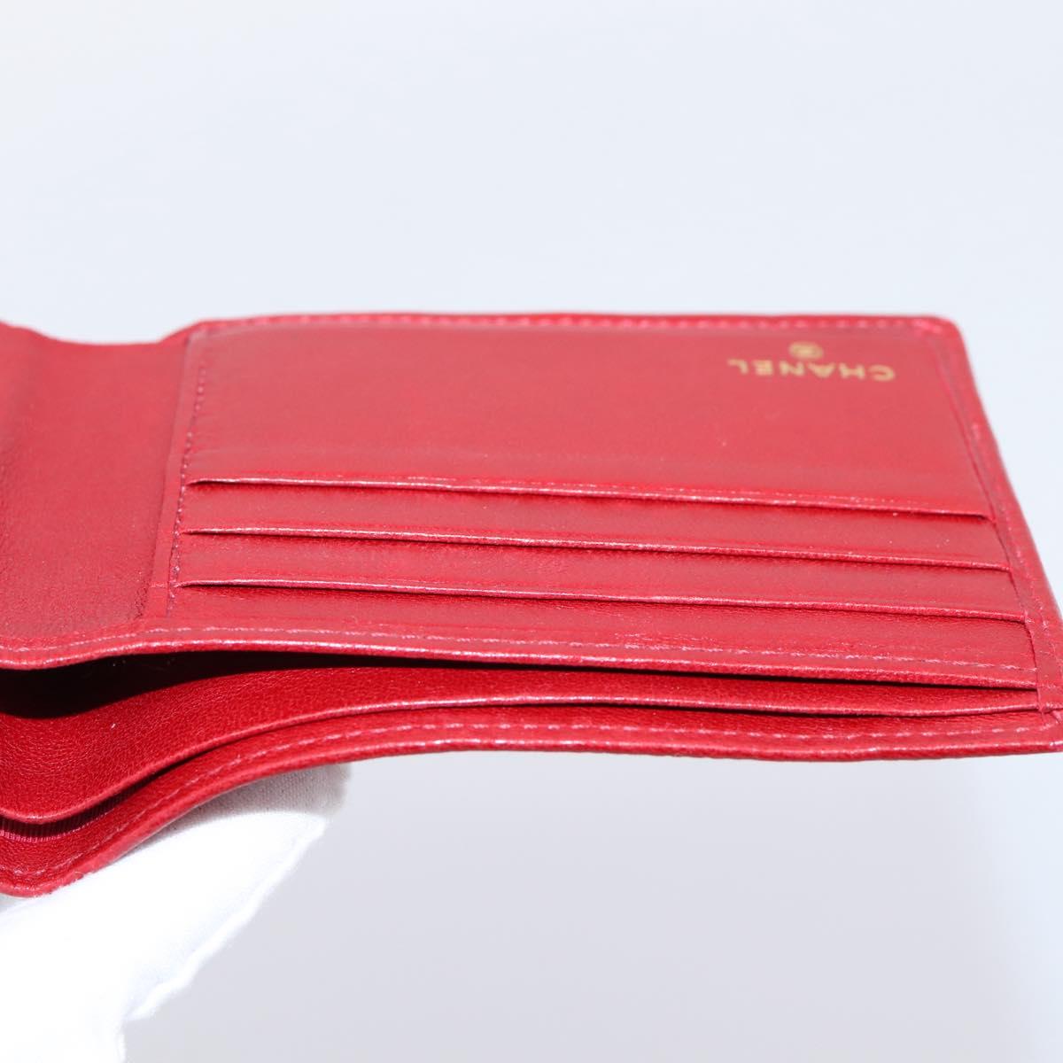CHANEL Bicolore Compact Wallet Lamb Skin Red CC Auth 206142V