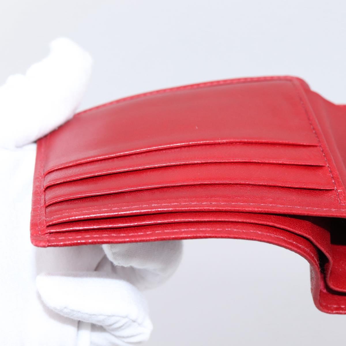 CHANEL Bicolore Compact Wallet Lamb Skin Red CC Auth 206142V