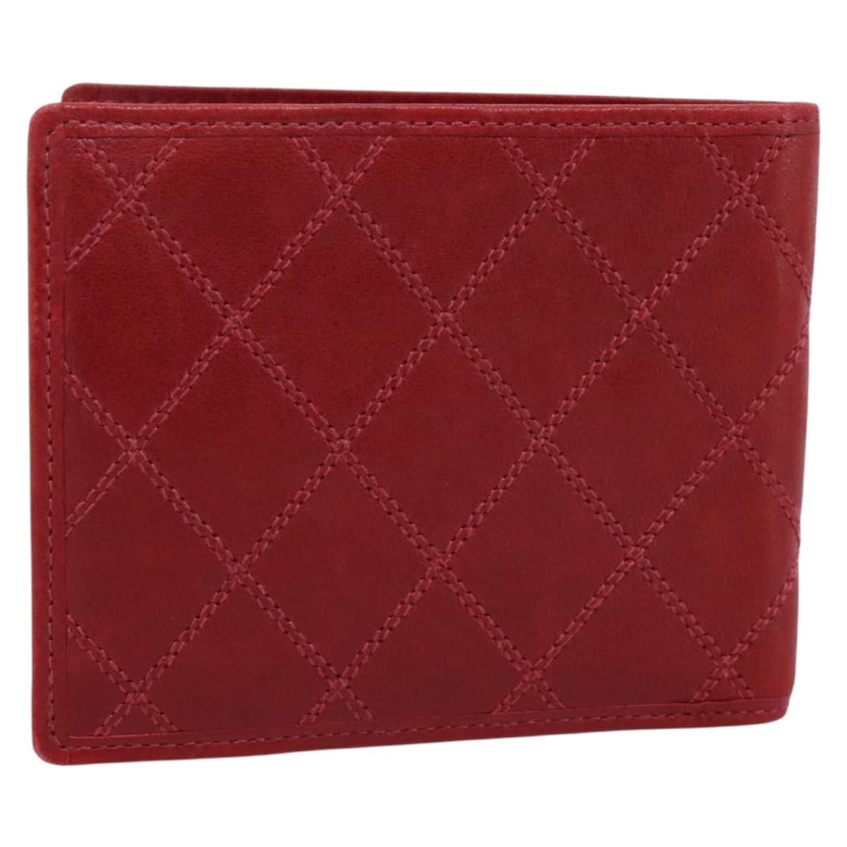 CHANEL Bicolore Compact Wallet Lamb Skin Red CC Auth 206142V