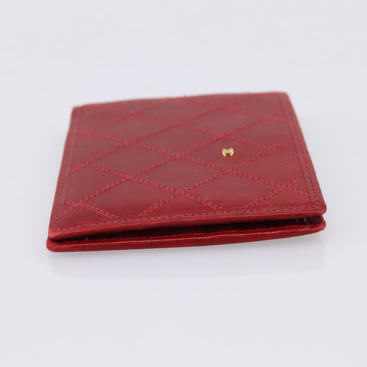 CHANEL Bicolore Compact Wallet Lamb Skin Red CC Auth 206142V