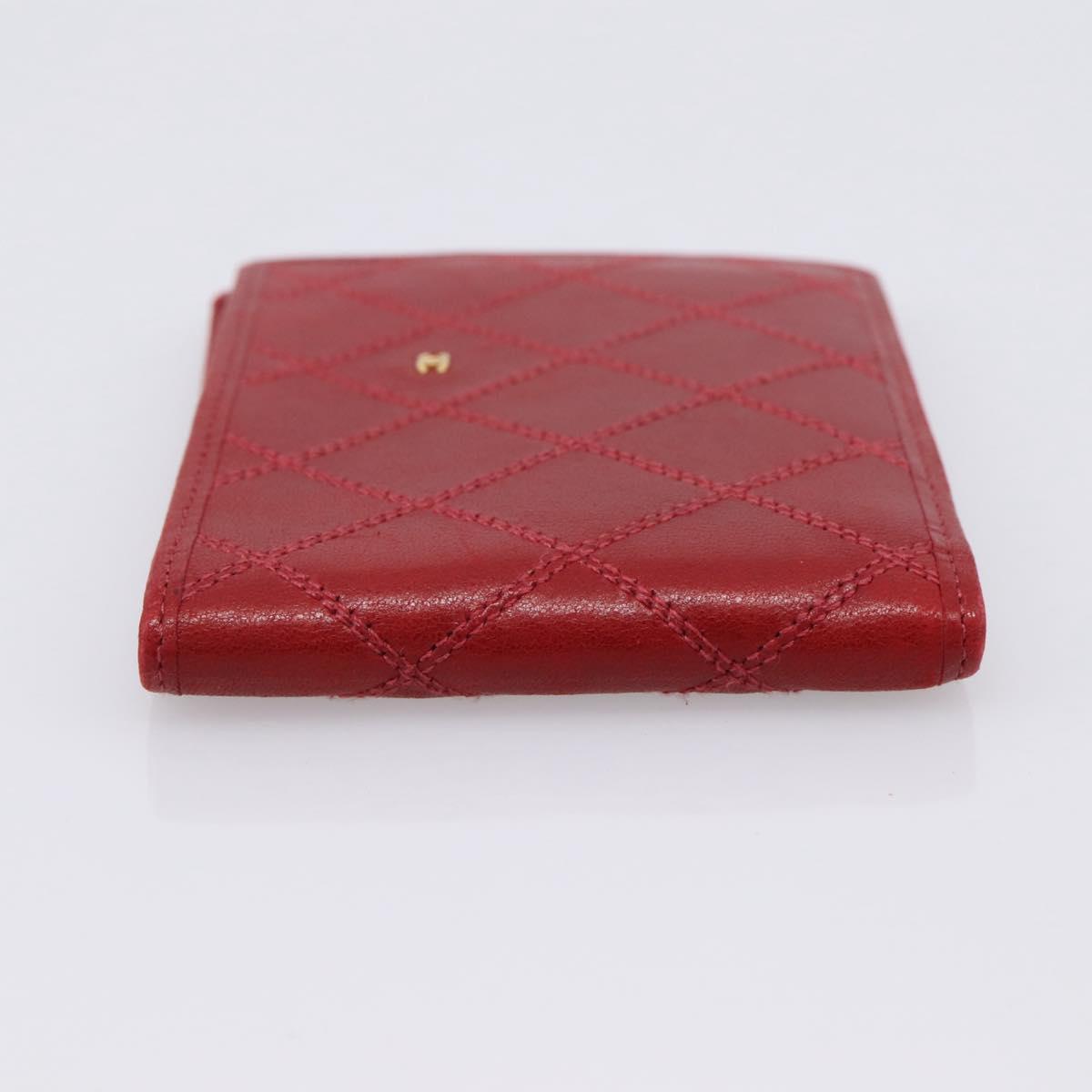 CHANEL Bicolore Compact Wallet Lamb Skin Red CC Auth 206142V