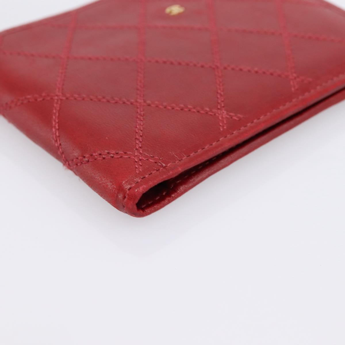 CHANEL Bicolore Compact Wallet Lamb Skin Red CC Auth 206142V