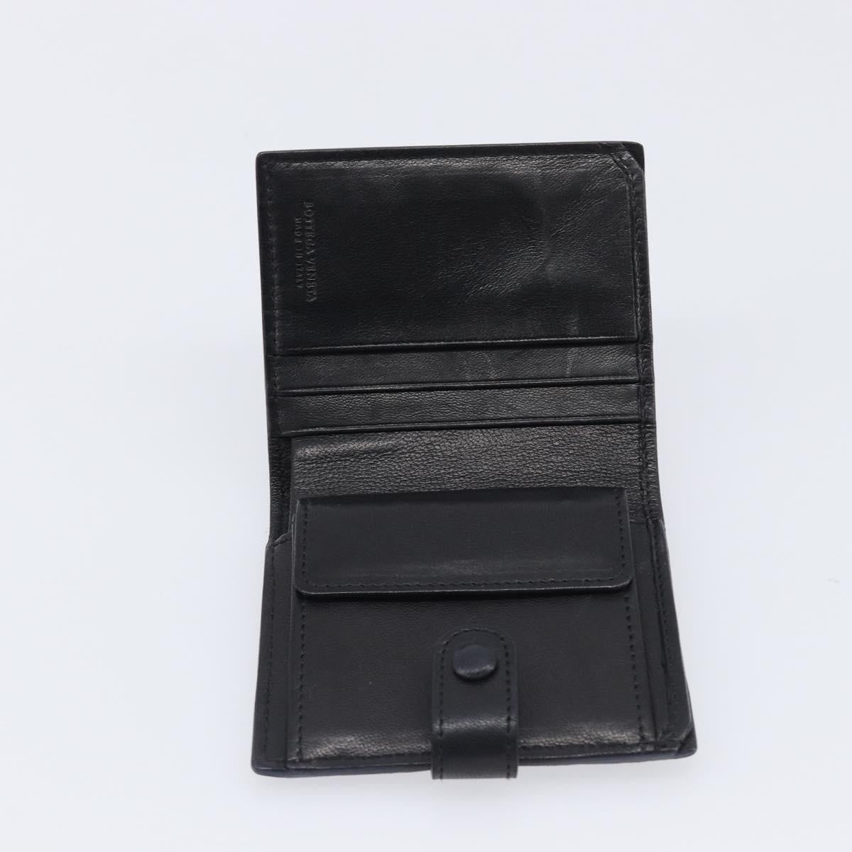 BOTTEGA VENETA INTRECCIATO Compact Wallet Leather Black Auth 206144A