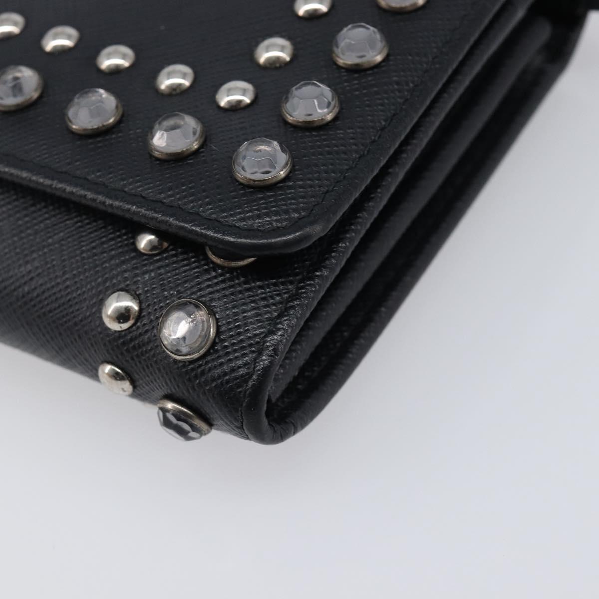PRADA Shoulder Wallet Safiano leather Black Silver Auth 206147V